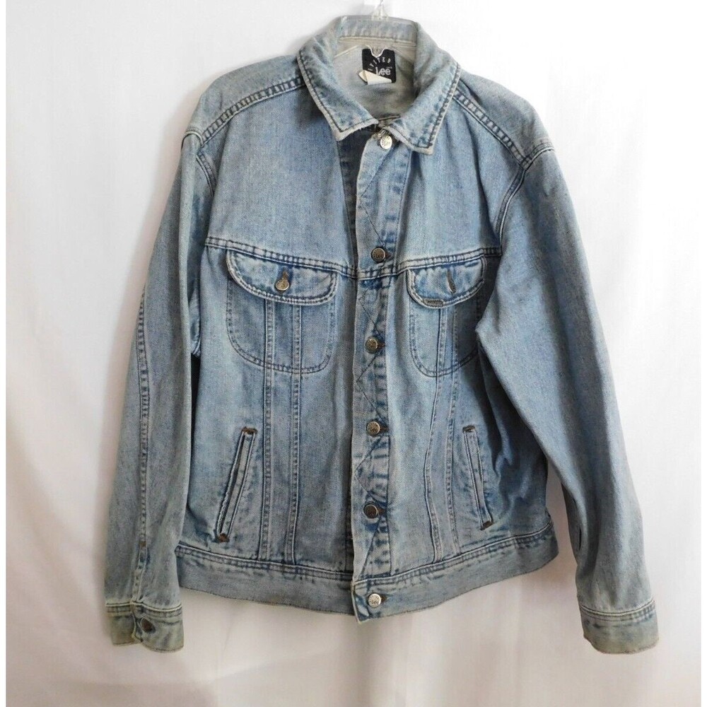 Vintage LEE Jean Jacket Truckers Riveted Blue Denim MADE IN USA Size XL